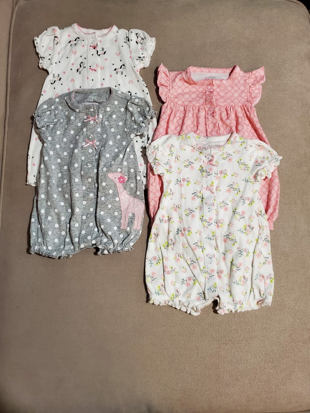Baby Girls' 4-Pack Short Sleeve Rompers - Simple Joys By Carter's